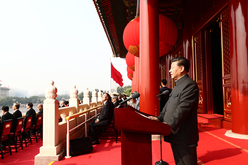 10月1日上午，慶祝中華人民共和國成立70周年大會在北京天安門廣場隆重舉行。中共中央總書記、國家主席、中央軍委主席習(xí)近平發(fā)表重要講話。